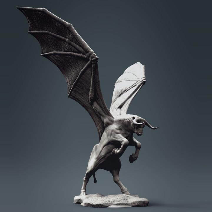 Winged Auroch - UNPAINTED 3D Resin Figure - Clynche Art