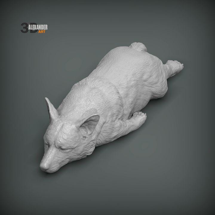 Sleeping Corgi - UNPAINTED 3D Figure - Alexander3dart