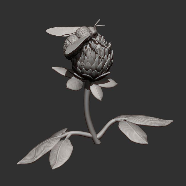 Bumblebee on red clover - UNPAINTED 3D Resin Figure - Alexander3dart