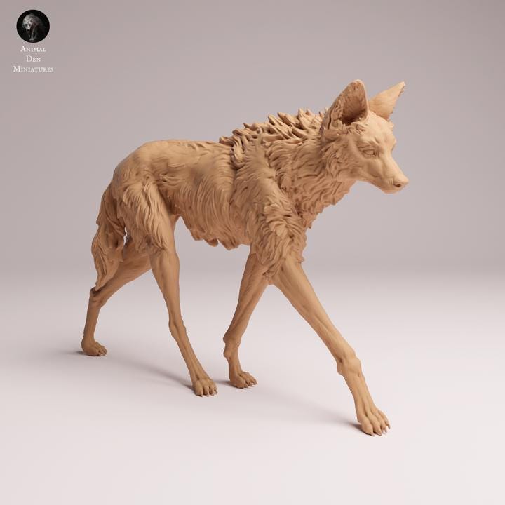 Maned Wolf Walking - UNPAINTED 3D Resin Print - Animal Den Miniatures