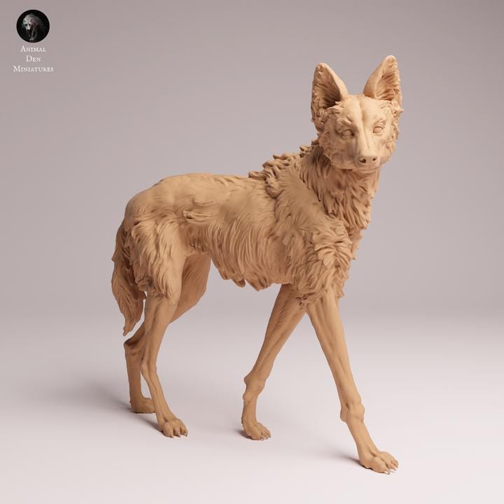 Maned Wolf Standing - UNPAINTED 3D Resin Print - Animal Den Miniatures
