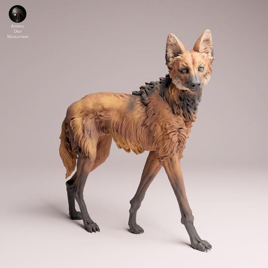 Maned Wolf Standing - UNPAINTED 3D Resin Print - Animal Den Miniatures