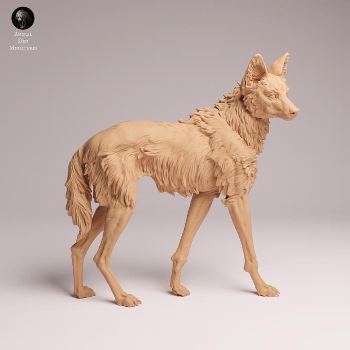 Maned Wolf Standing - UNPAINTED 3D Resin Print - Animal Den Miniatures