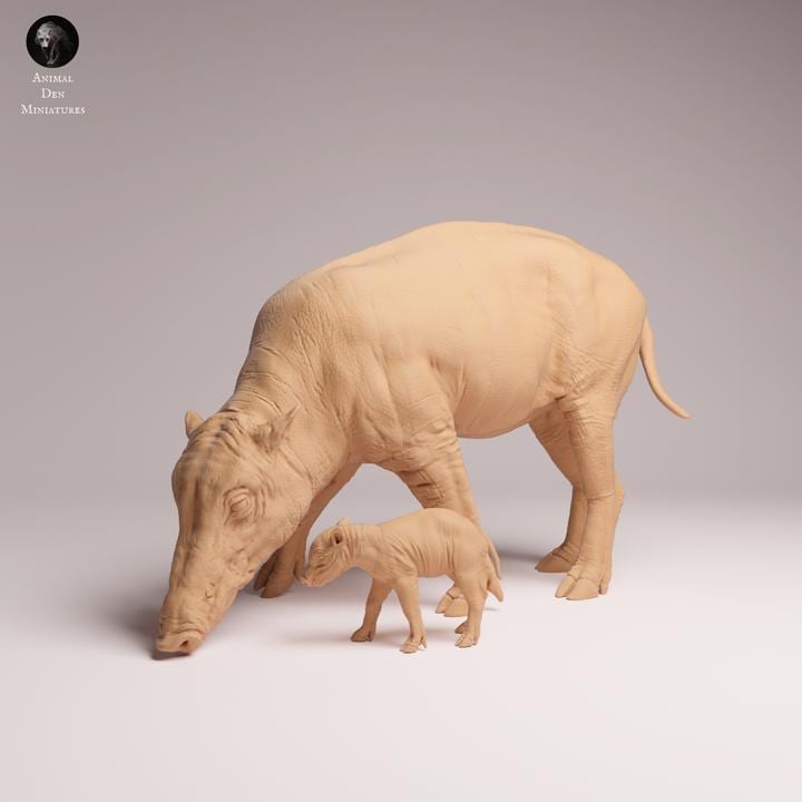 North Sulawesi Babirusa female and piglet - UNPAINTED 3D Resin Print- Animal Den Miniatures