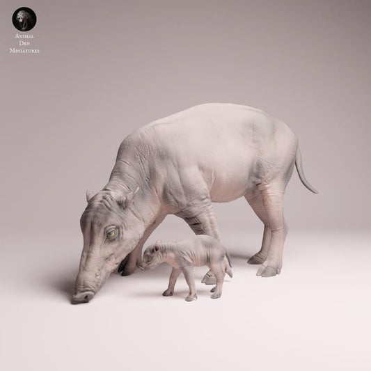 North Sulawesi Babirusa female and piglet - UNPAINTED 3D Resin Print- Animal Den Miniatures