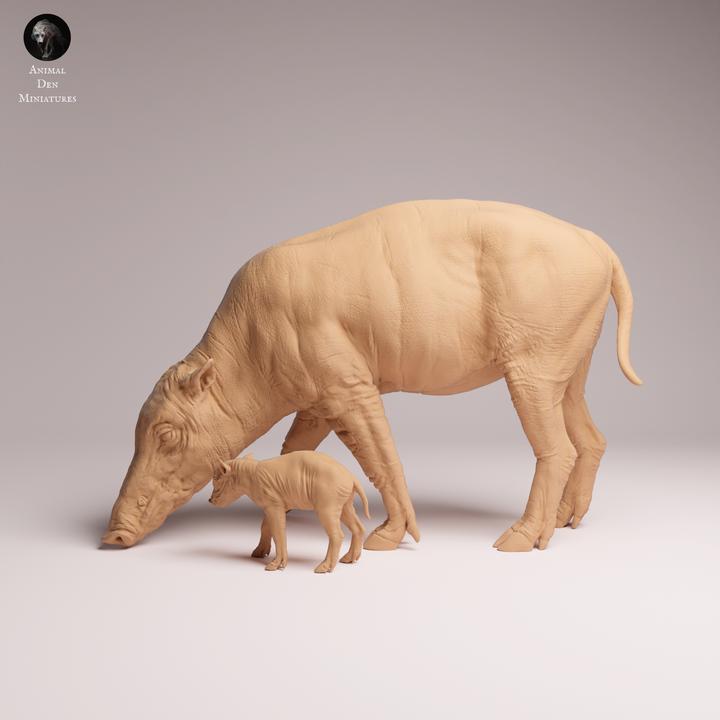 North Sulawesi Babirusa female and piglet - UNPAINTED 3D Resin Print- Animal Den Miniatures