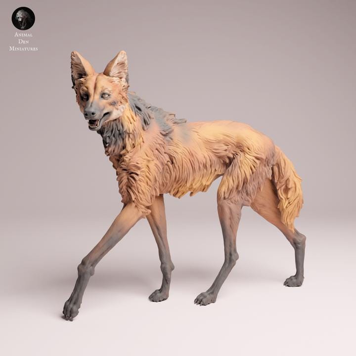 Maned Wolf Curious - UNPAINTED 3D Resin Print - Animal Den Miniatures