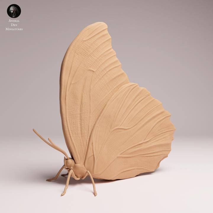 Blue Morpho Butterfly closed wings - UNPAINTED 3D Resin Print - Animal Den Miniatures