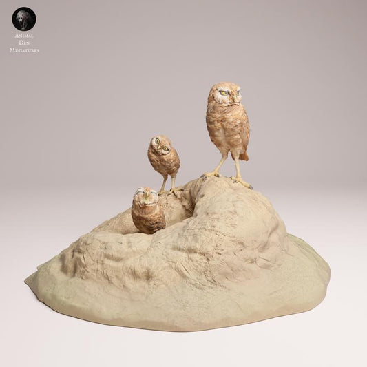 Burrowing Owls - UNPAINTED 3D Resin Print - Animal Den Miniatures