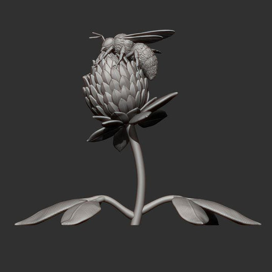 Bumblebee on red clover - UNPAINTED 3D Resin Figure - Alexander3dart